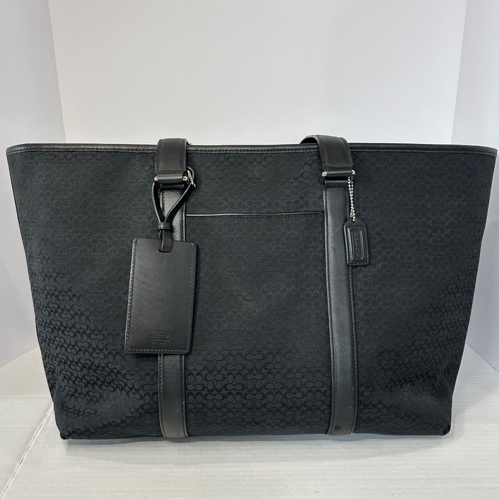 Coach Signature Jacquard Black Leather Weekend Large Tote Bag Carryall F77012